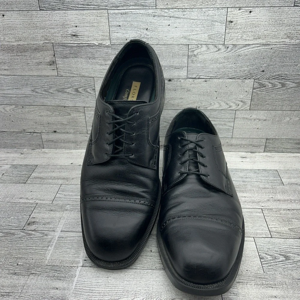 Florsheim Comfortech Black Leather Cap Toe Derby Dress Shoes Men Size‎ 11D
